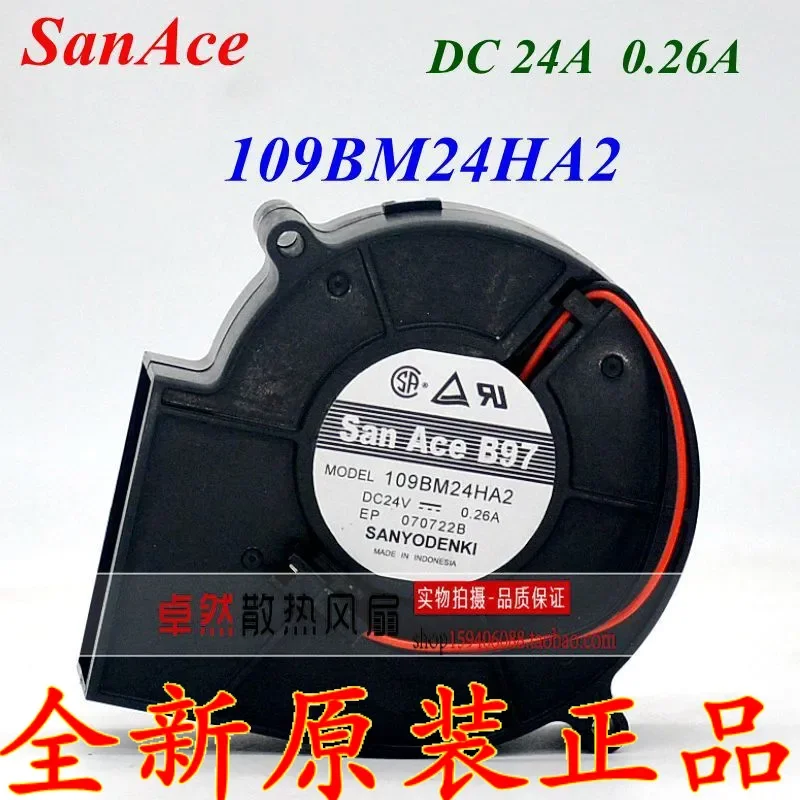 for Sanyo 109BM24HA2/-1 24V 0.26A 97mm Turbo Blower Fan 2 Wire Original Cooling Fan for Server Industrial Equipment