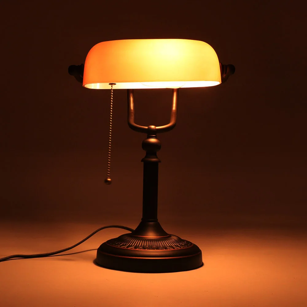 Retro vintage frosted amber glass shade decor table lamp E27 EU US plug living room bedroom bedside study hetol room desk lamp