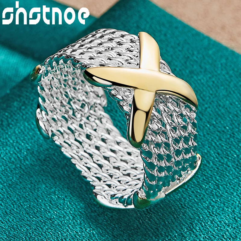 

SHSTONE 925 Sterling Silver Fashion Charm Gold Letter X Ring For Women Men Bridal Wedding Engagement Party Birthday Fine Jewelry