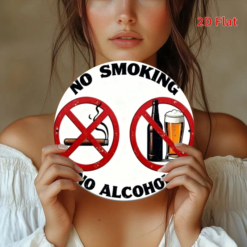 [2D Flat] 1pc 2Dflat Round Aluminum Sign | No Smoking and Drinking Area, 7.87x7.87inch - Ideal for Indoor and Outdoor Home, Porc