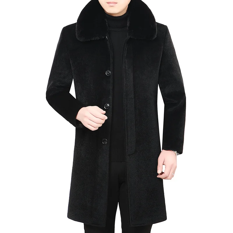 

Autumn and Winter New Cashmere Coat Winter Middle-aged and Elderly Men's Mink Wool Woolen Dad Size Plus Jacket