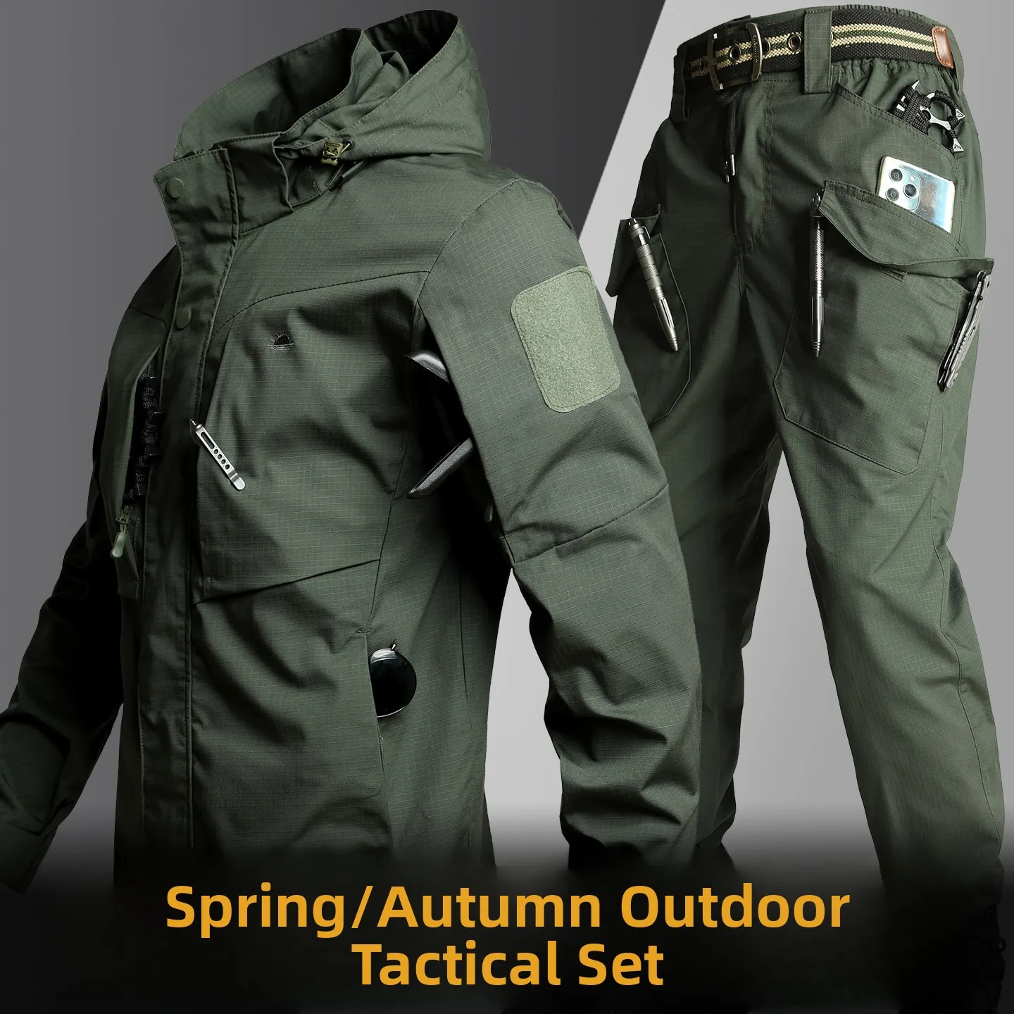 

Casual Camouflage Workwear Set Youth Polyester Cotton Blend Windproof Zipper Closure Spring Autumn Men's Outdoor Utili Jaet