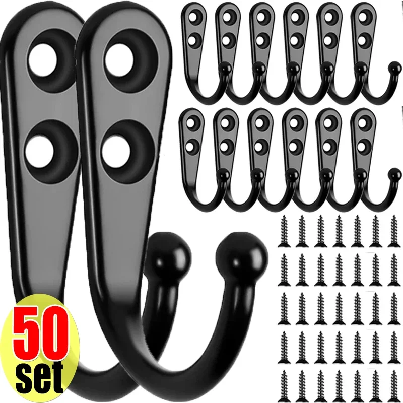 50/1Pcs Small Hook Door Wall Mounted Mini Hooks with Screws for Hanging Coat Robe Towels Keys Kitchen Bathroom Rack Accessories