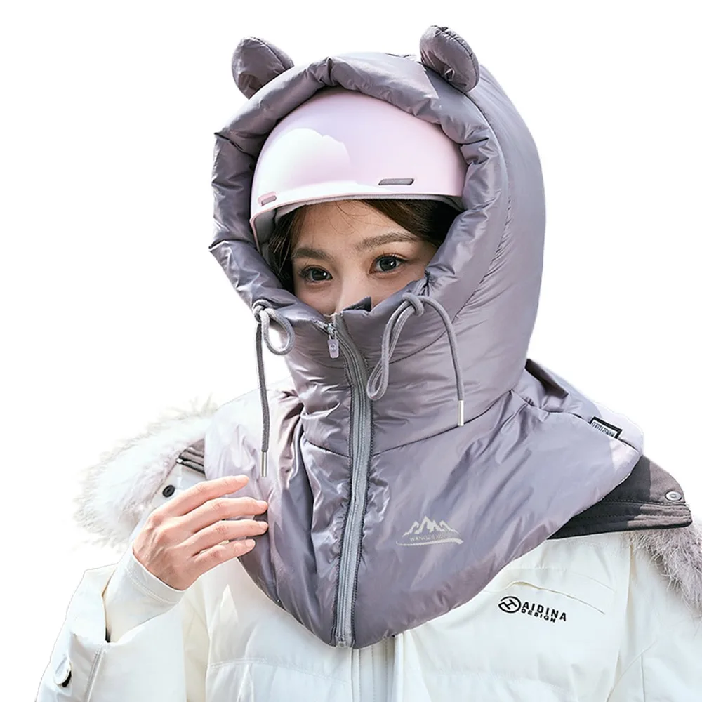 

Теплые зимние пуховые шапки с капюшоном на молнии, сверхлегкий шарф, Балаклава, морозостойкое пальто на шнурке, короткая женская майка