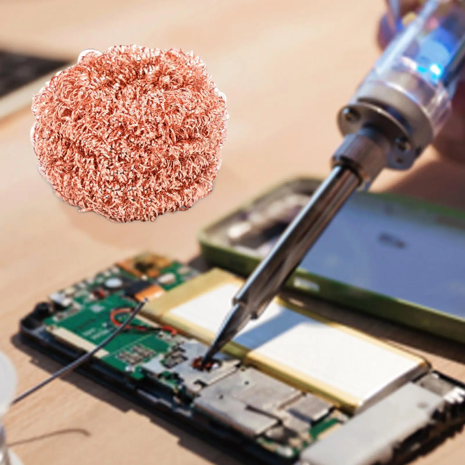 Soldering Iron Tip Cleaner Desoldering Cleaning Ball Welding Soldering Iron Nib Cleaner Metal Wire Stand Steel Ball Tin Remover