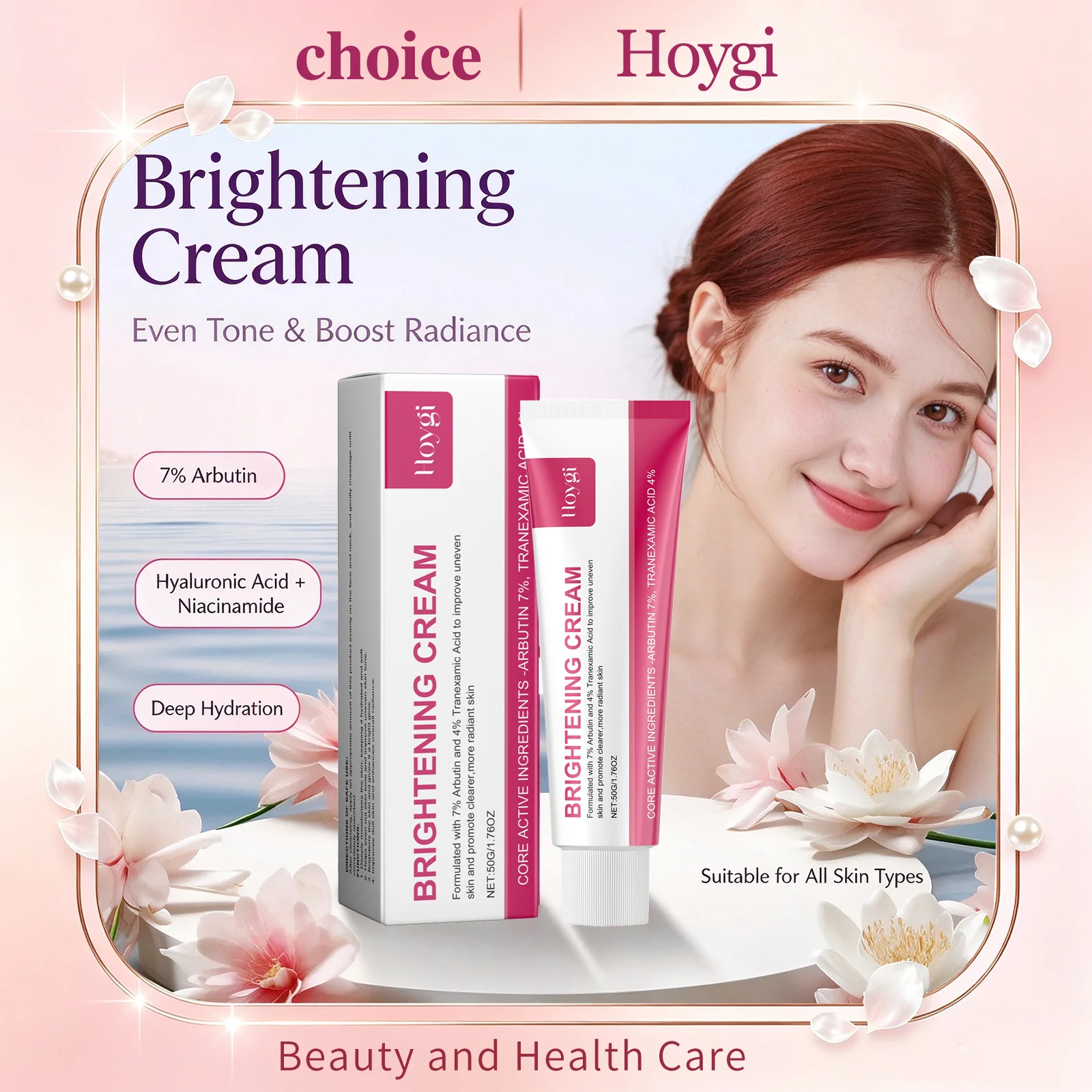 Hoygi Arbutin Facial Cream Niacinamide Hydrating Even Skin Tone Brighten Cream for Blemishes Freckles Dullness Deep Moisturizer