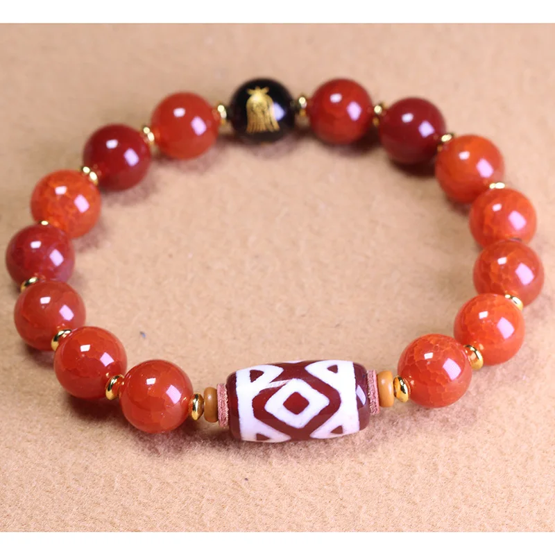 Scale And Blood With Red Agate Three-Eyed Beads 10Mm Single Strand Lucky Bracelet Men An