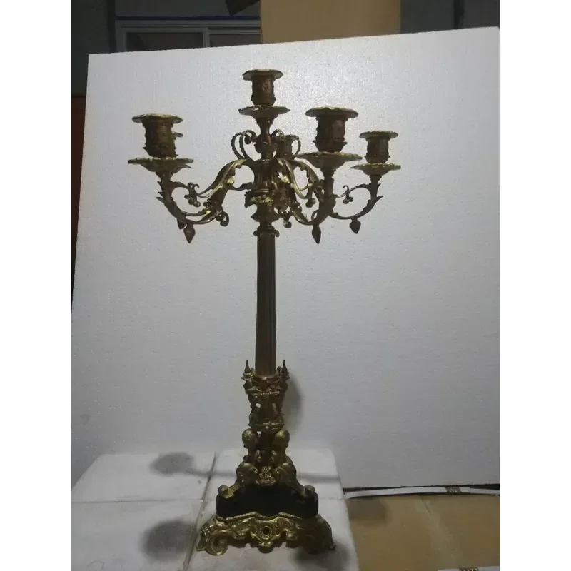 One Pcs of European Antique Rococo Style Brass Candelabra 5 Arms for Home Deco&Religion