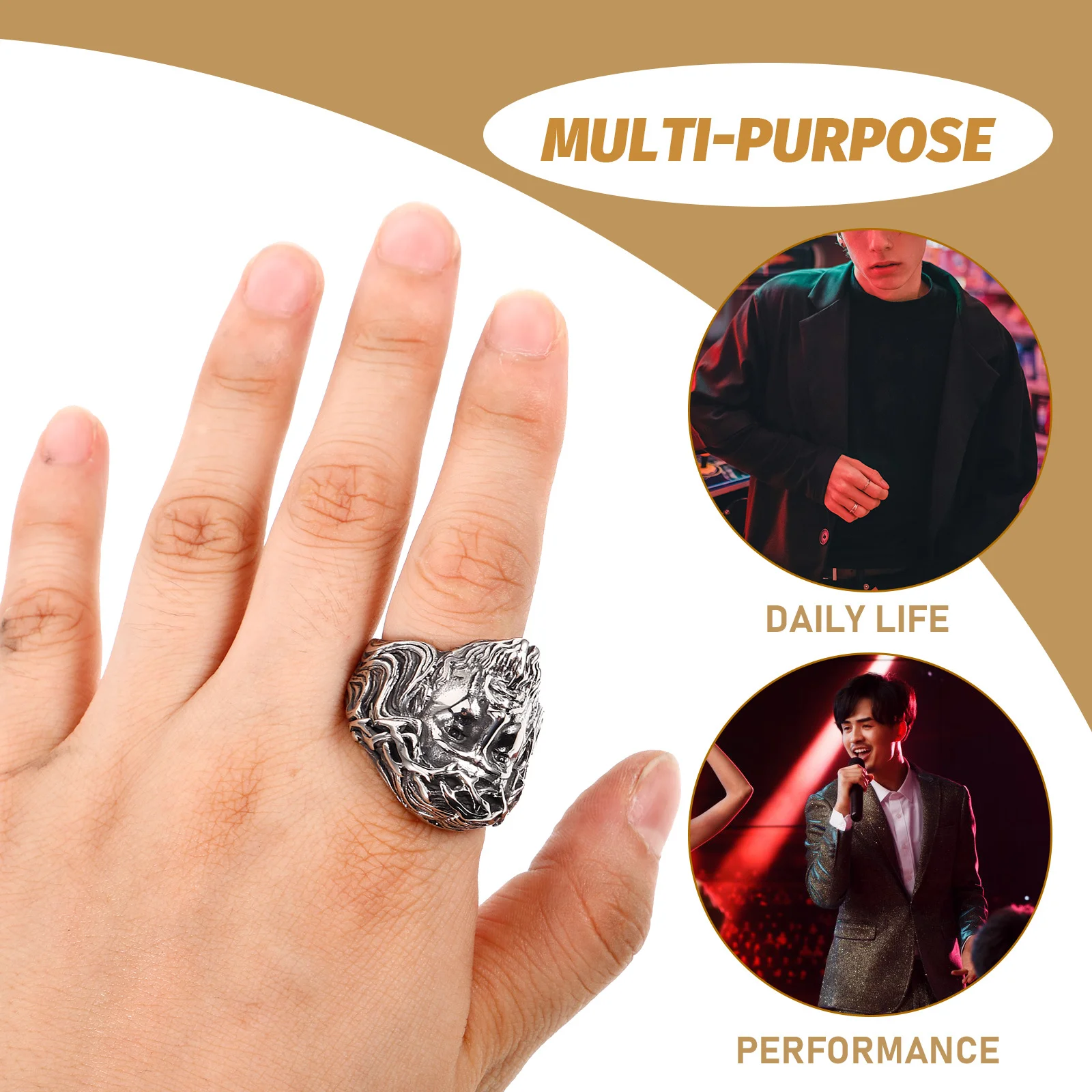 

Mens Stainless Steel Ring Vintage Jesus Pattern Retro Finger Jewelry Cool Theme Design Night Club Halloween Costume Party