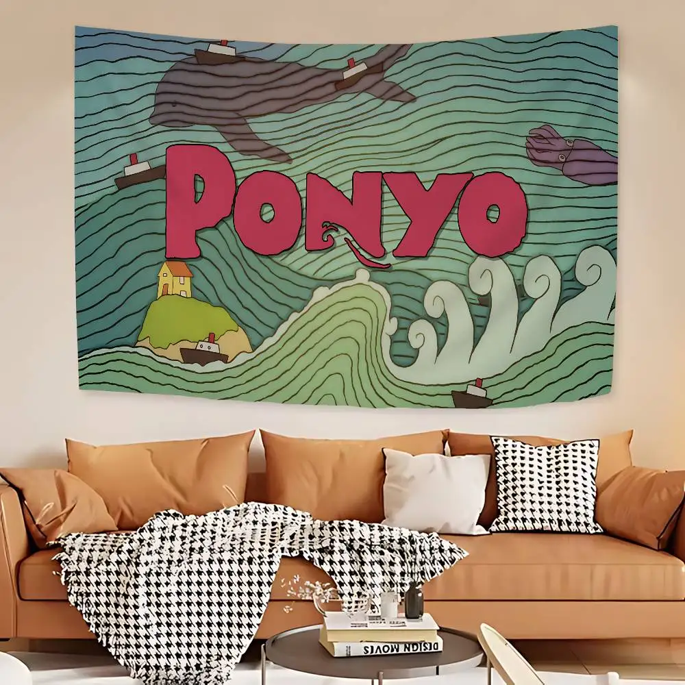 Cyte P-Ponyo Anime On The Cliffes Hanging Bohemian Tapestry Japanese Wall Tapestry Anime Kawaii Room Decor