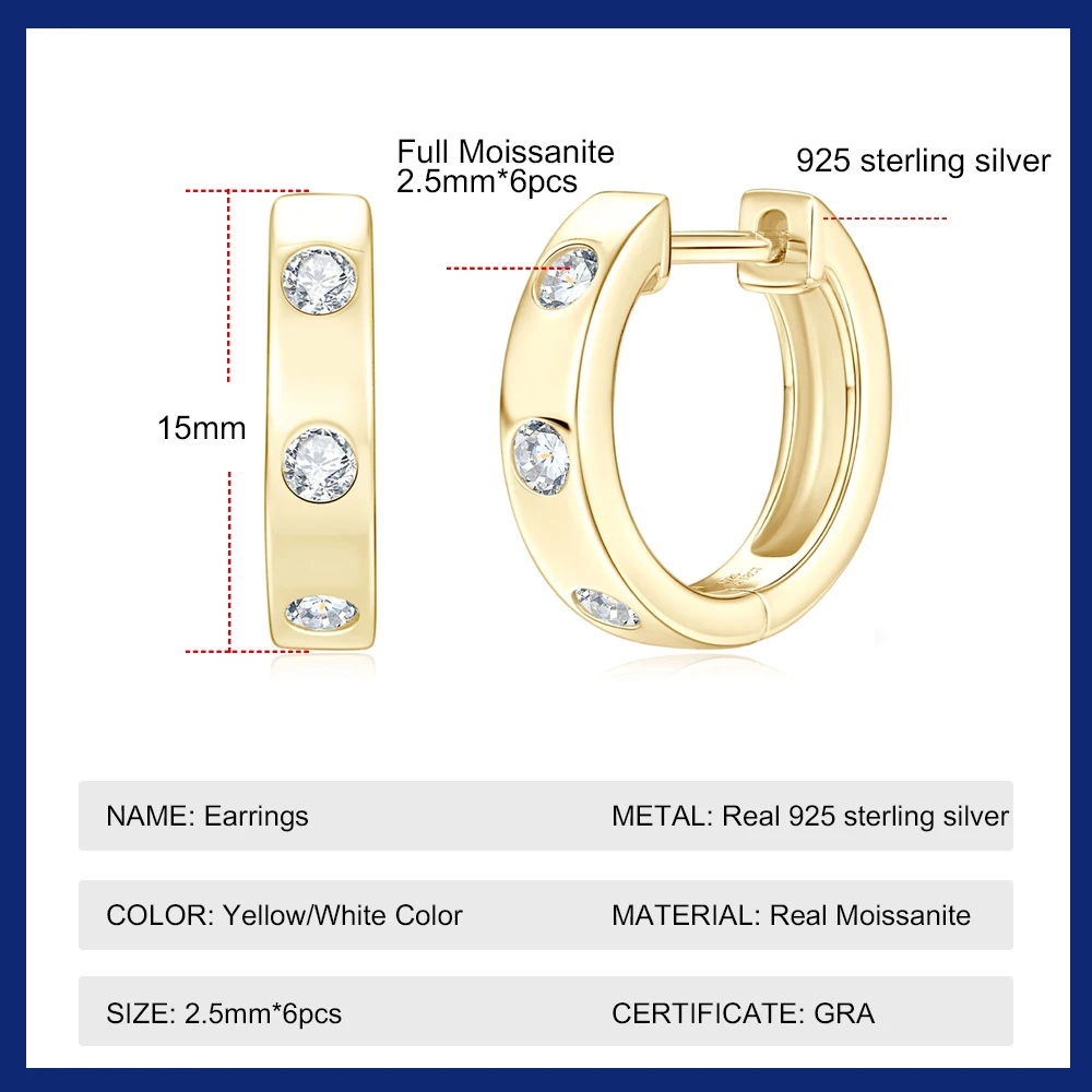 Sweetrain Certified 2.5mm All Moissanite Hoop Earring D Color Lab Diamond Women's earrings Original 925 Sterling Silver Hoops