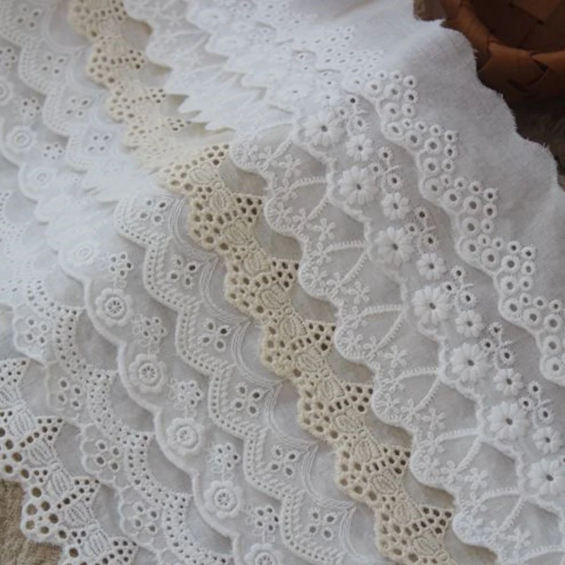 Pure Cotton Hollow Lace Embroidery Trim Fabric, Handmade DIY Home Decoration Accessories, RS4639, 10Yards/Lot