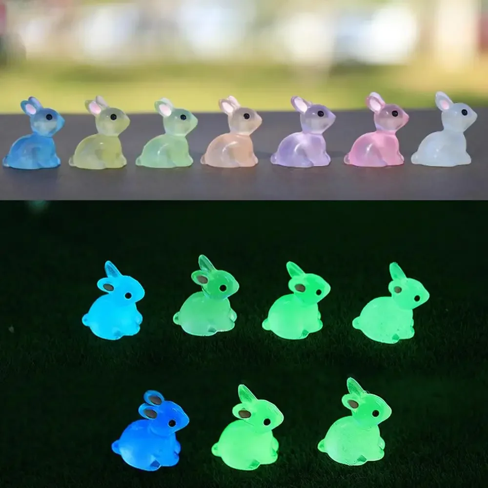 100PCS Luminous Rabbit Figurines Glow in The Dark Bunny Figure Ornaments Moss Micro-Landscape Resin Craft Easter Party Decorate