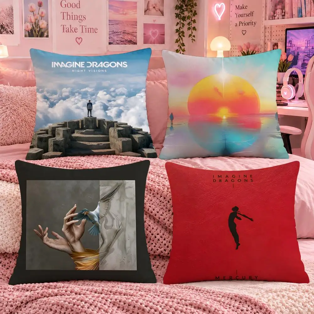 Band Rock Music I-Imagine Dragons Cushion Cover Double Sided Print Short Plush Pillow Sofa Bedroom Dorm Room Decor Gift