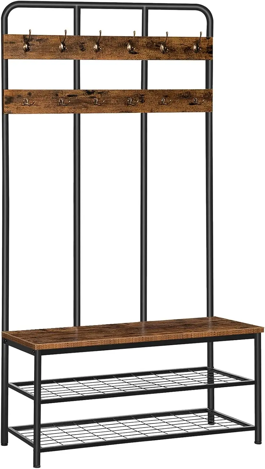 

Hall Tree with Bench, Entryway Bench with Coat Rack, Mud Room Rack with 12 Double Hooks and Shoe Storage, Coat Tree, Shoe Rack