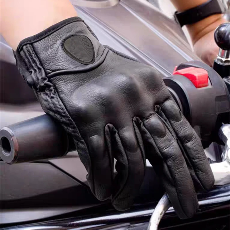 

Motorcycle Gloves Four Seasons Full Finger Protection Screen-Touch Gloves Genuine Goat-skin Leather Moto Rider Cycling Gloves