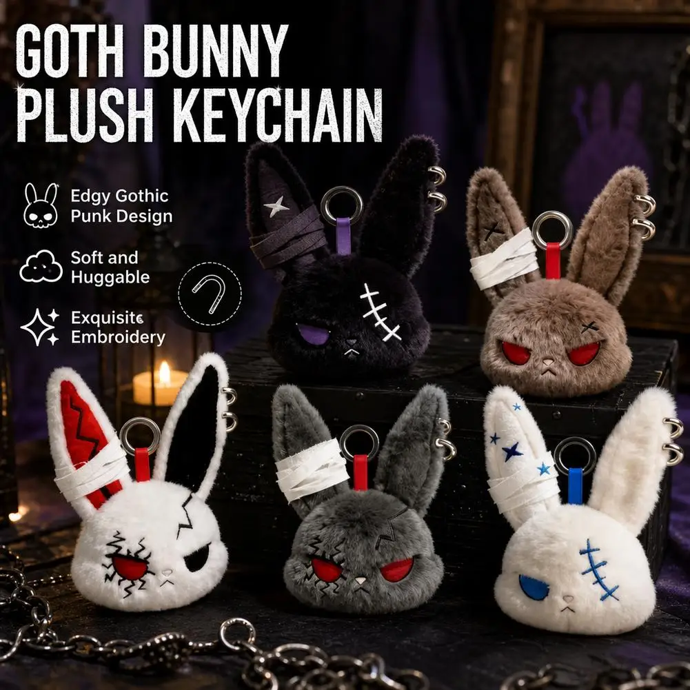 Gothic Bandage Bunny Plush Keychain Dark Horror Rabbit Bag Charm Pendant Halloween Party Gift For Girls Kids