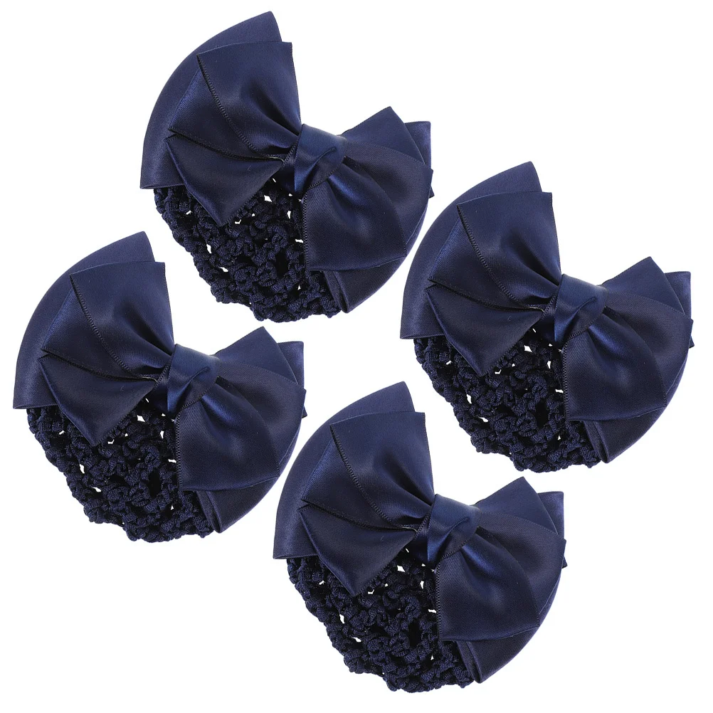 

4Pcs Bow Hairnet Clips Elegant Decorative Hair Bun Cover for Women Office School Ceremonies Graduation Events