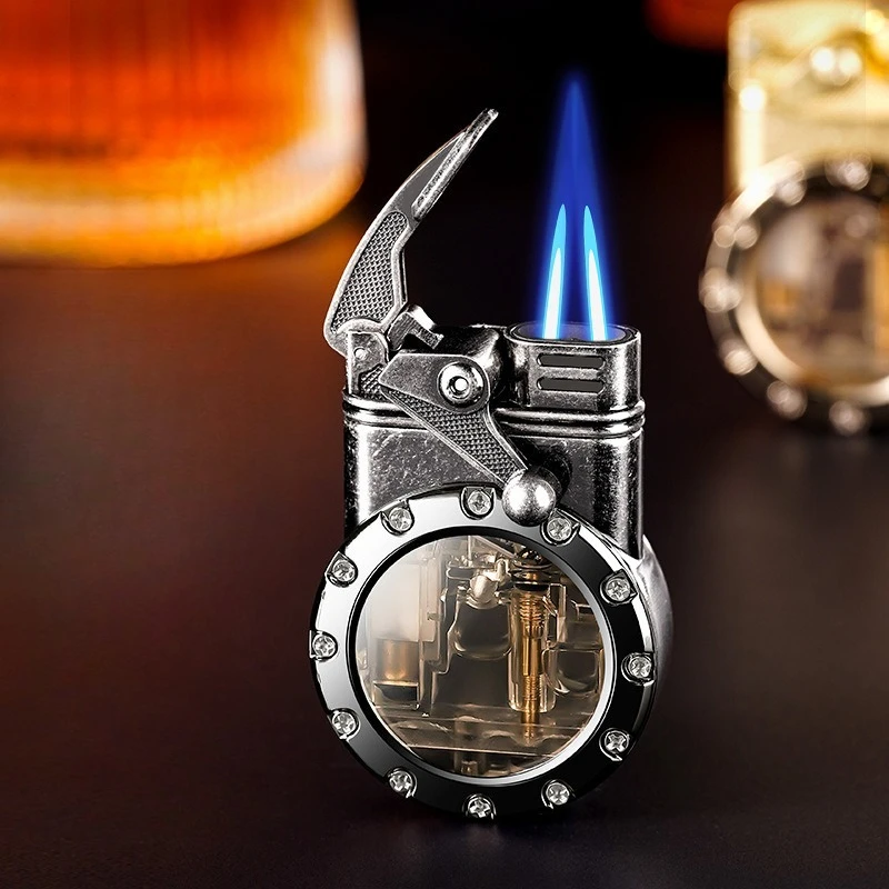 Rocker Lighter Windproof Spray Double Flame Transparent Window Lighter Smoking Accessories Men's Gift Novelty and Uniqueness