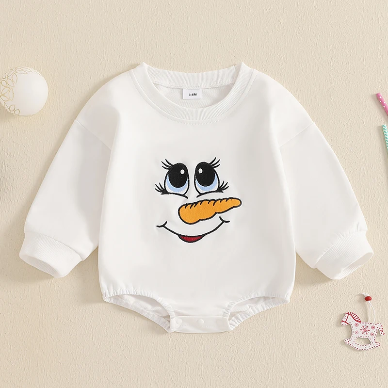 Bebê meninas meninos moletons macacão roupas de natal dos desenhos animados boneco de neve/cana de doces bordado manga longa outono bodysuits