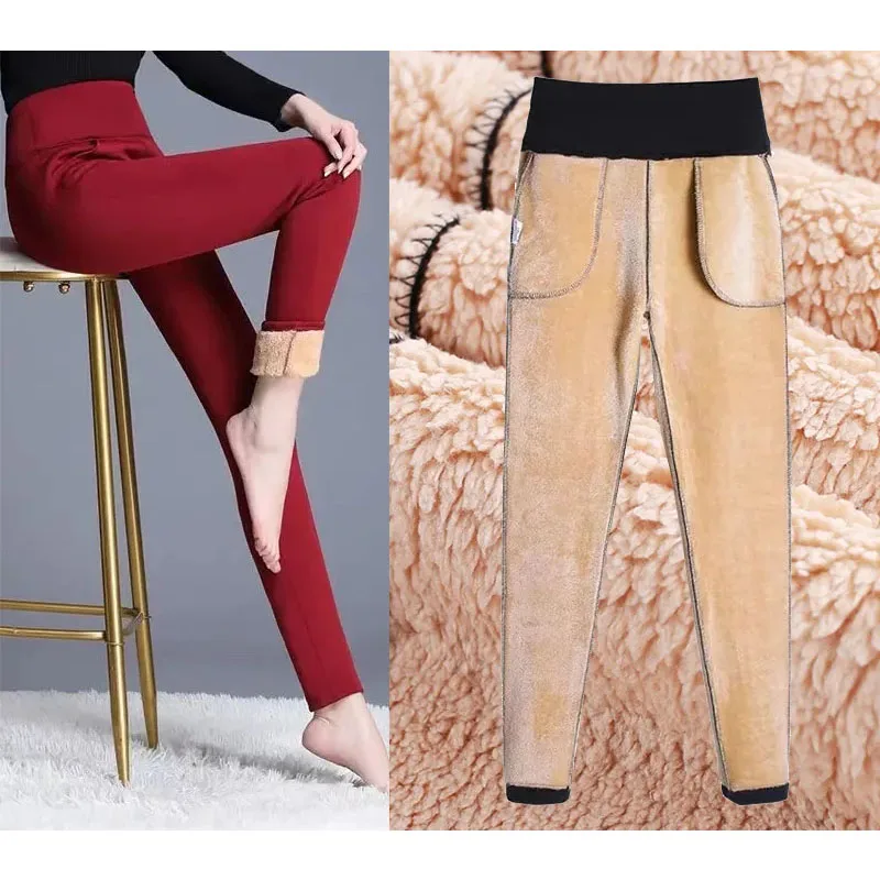 Mode verdicken Fleece dünne Hosen große Größe 6xl Kaschmir Winter Frauen Leggings Büro sowie Samt hohe Taille Bleistift Pantalones