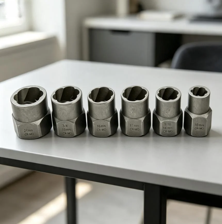 High Carbon Steel 15-Piece Nut Extractor Kit Featuring Reverse Thread Mechanism to Remove Stripped Nuts and Bolts Efficiently
