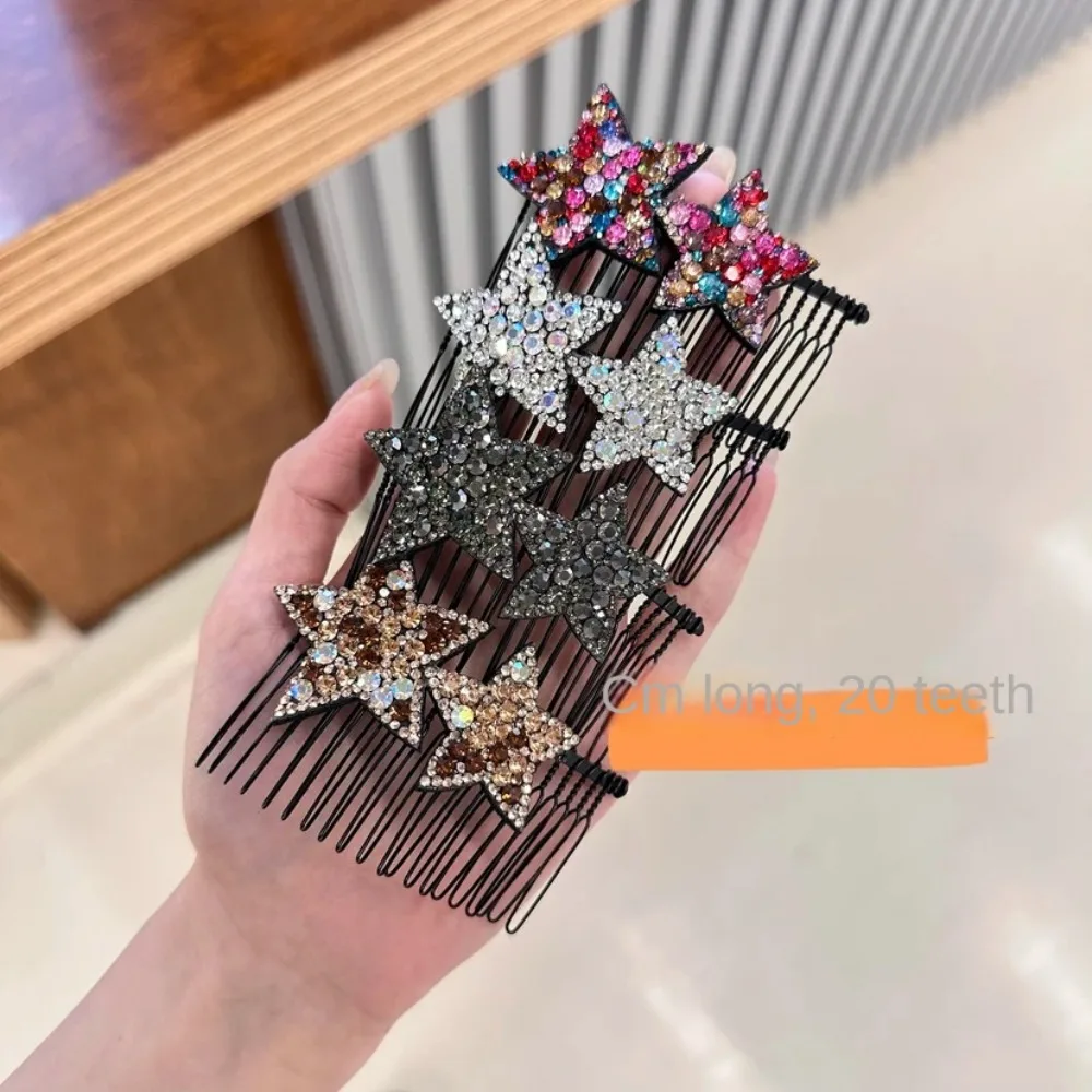 Teeth Rhinestone Star Hair Comb Pentagram Star Fixed Combs U Shape Hair Styling Comb Hair Accessories Rhinestone