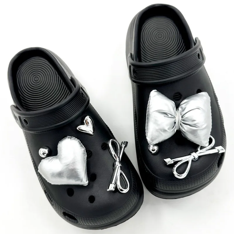 7 шт., модный комплект подвесок для обуви, аксессуары, пряжка для обуви с отверстием, серебряный бант, сделай сам, 3D украшения для обуви, детская вечеринка, подарок для женщин и девочек