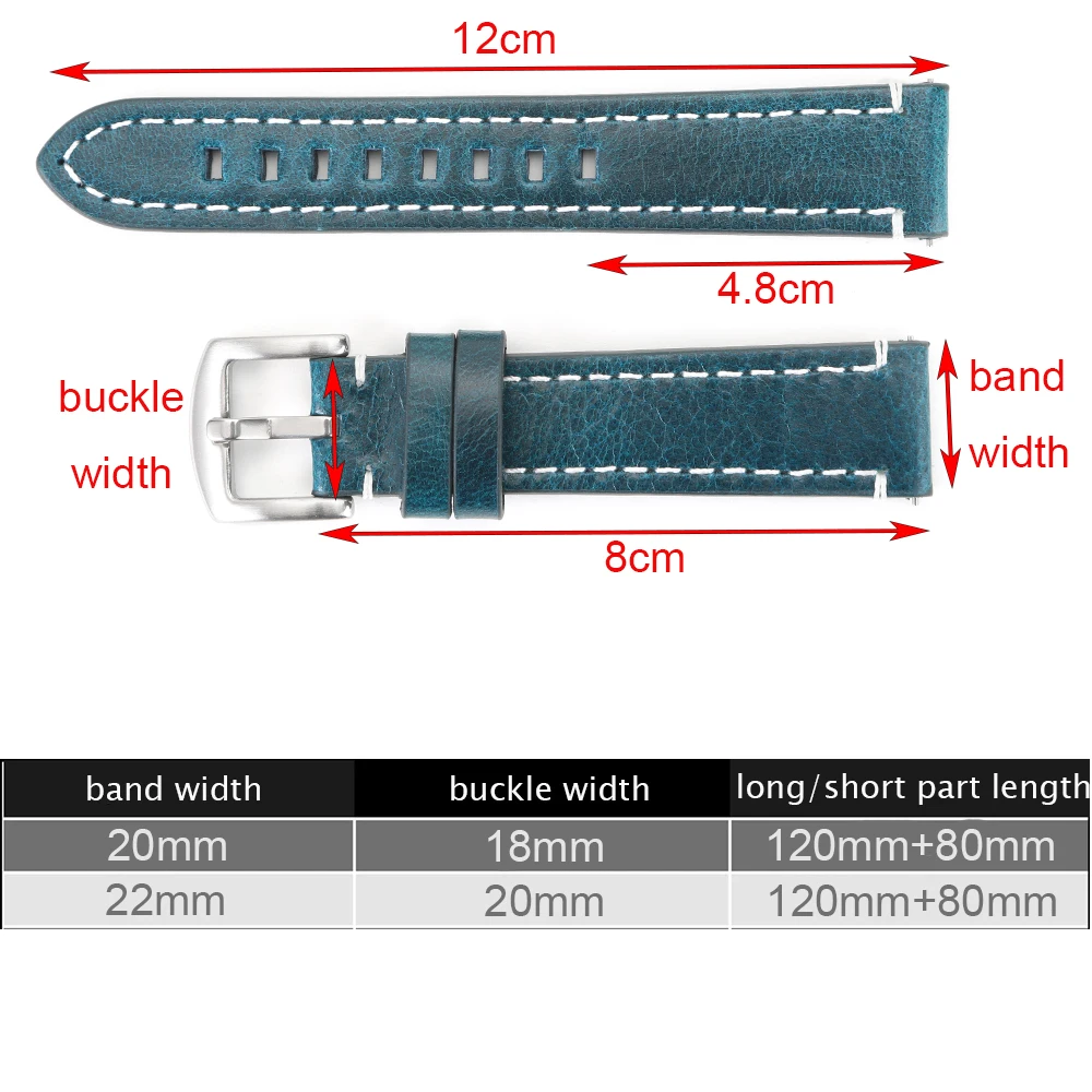 Genuine Leather Watch Strap 20mm 22mm Cowhide Watchband Brown Coffee Wacth Accessories Man Wristband