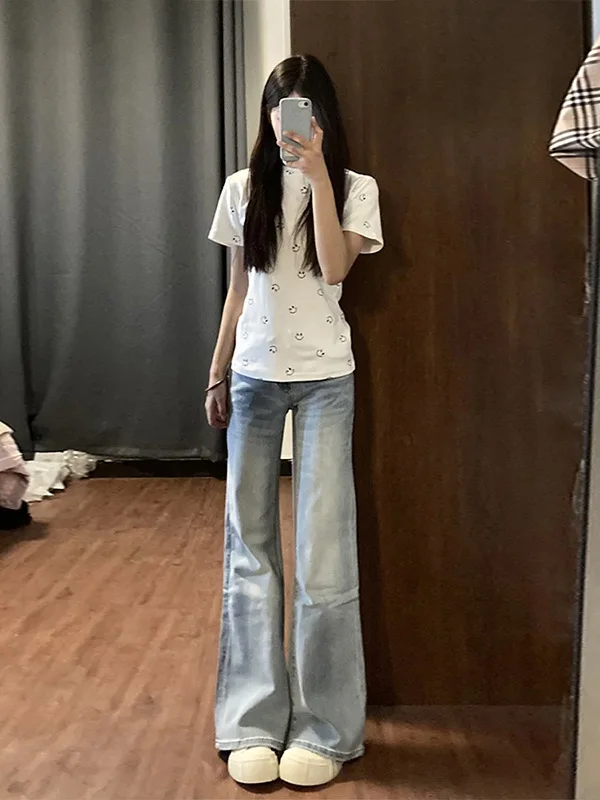 

American Sle Hot Girl Bell Bot Jeans Women's High Waist Slimming Long Pants Spring Autumn New Sle Casual Wear