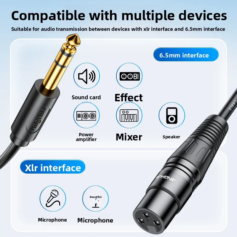 Jinghua 6.35mm To XLR Female Cable, Balanced Audio, for Microphone, Mixer, Studio Use