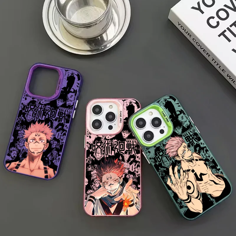 Jujutsu Kaisen Yuji Sukuna custodia per telefono per Apple iPhone 15 14 13 12 11 Pro MAX XR Cover interna placcata argento colorato