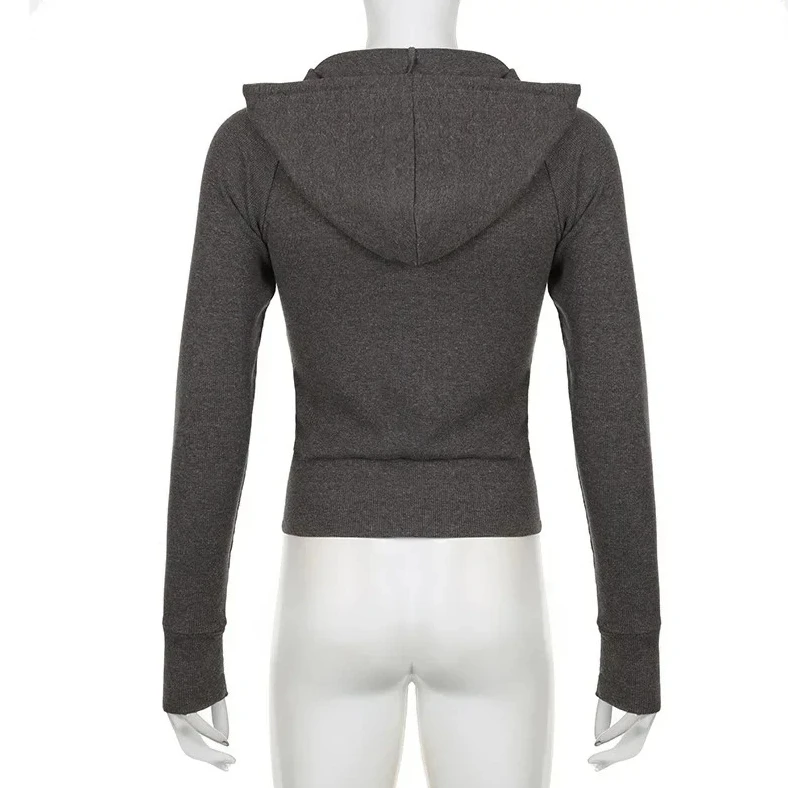 سويت شيرت بقلنسوة مضلع بسحاب للنساء للخريف معاطف كاجوال بأكمام كاملة ملابس نسائية عتيقة #6