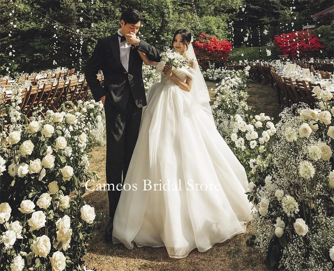 SONDR Fashion Korea Off Shoulder Wedding Dresses Photo Shoot VINTAGE Elegant Puff Sleeves Organza Corset  Customized Bridal Gown