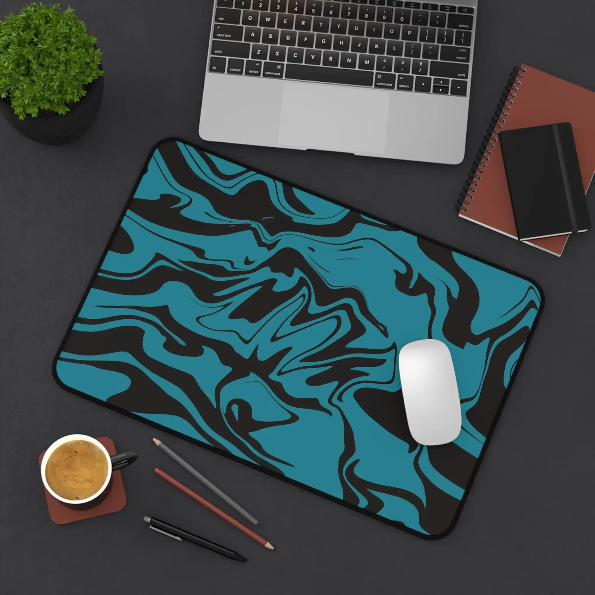 Blue and Black Liquid Pattern Mouse Pad, Suitable for Home Office, Gamer Desk Accessories, and A Gift for Creative Enthusiasts