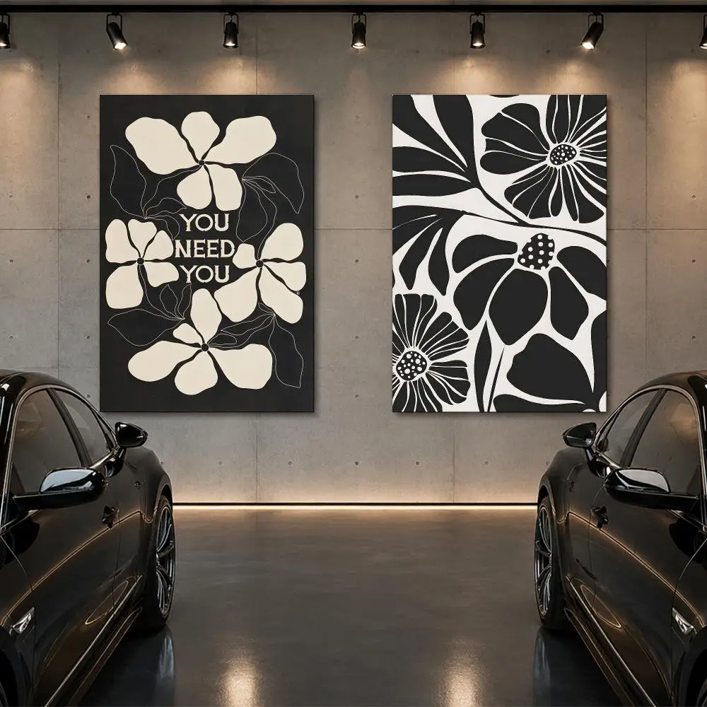 Black and White Floral Arts Poster Room Decor Home Wall Art Printing Waterproof Garage BedRoom Posters Gift