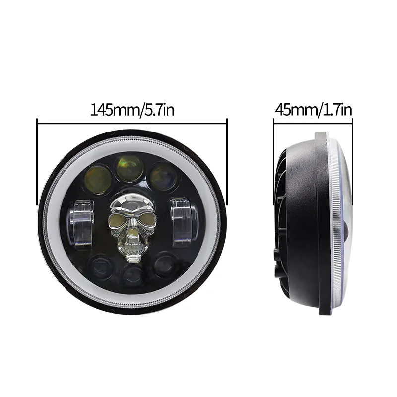 Motorcycle 5.75 Inch LED  Angel Eyes Headlight For Harley Touring Sportster 883 XL883 Street DRL Projector Round Skull Headlamp
