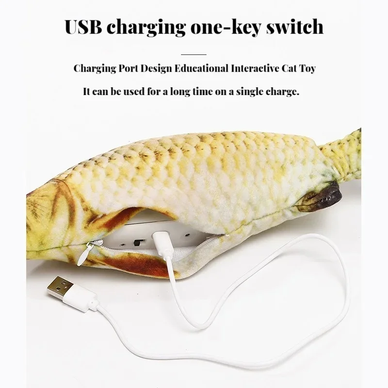 USB Rechargeable Electric Moving Fish Toy, Realistic Simulation Flopping Fish Molar Interactive Cat Pet Supplies
