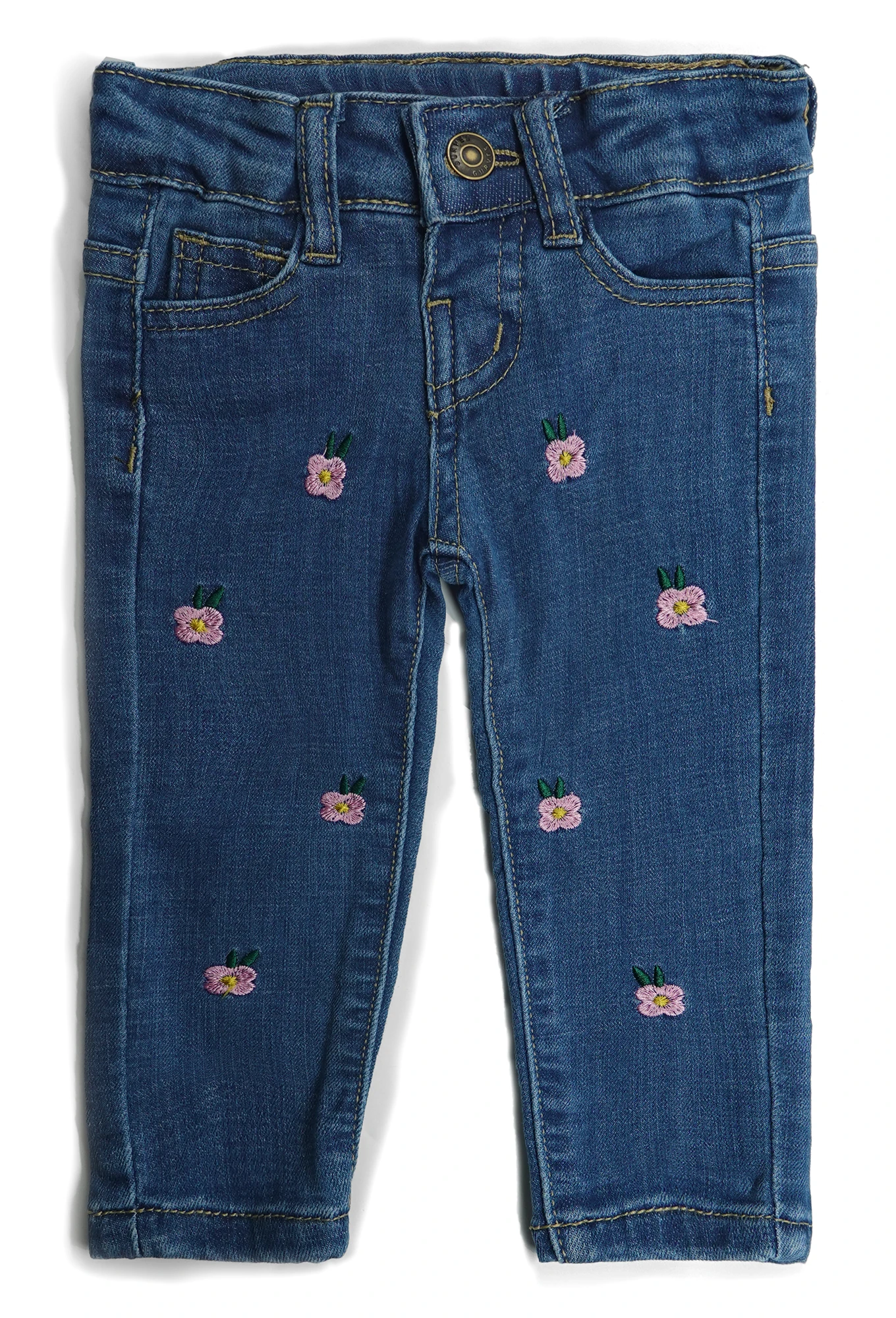 KIDSCOOL SPACE Baby Little Girls Jeans,Embroidered Strechy Denim Soft Slim Pants