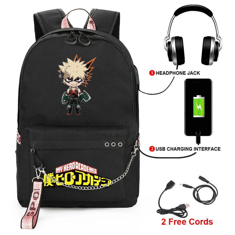 

Popular Trendy My Hero Academia USB Student School Bags Unisex Print Oxford Waterproof Notebook multifunction Travel Backpacks