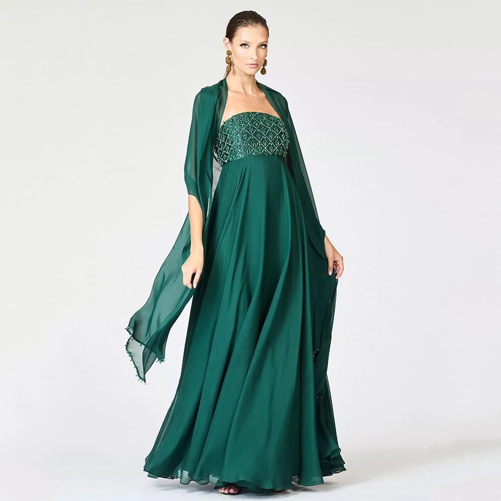 Customized Mother of the Groom Dresses Modern Beading Empire Women's Formal Evening Gowns Green Strapless Wedding Party Attire