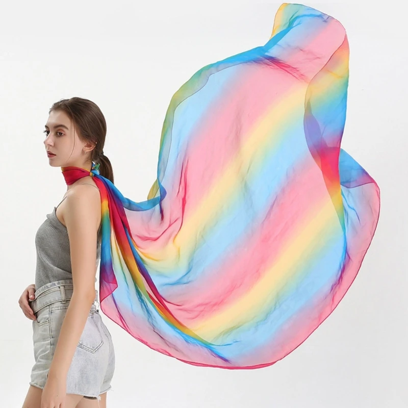 Breathable Rainbow Color Scarf for Ladies Spring Summer Lightweight Shawls Seaside Sun-proof Large Anti-uv Scarves