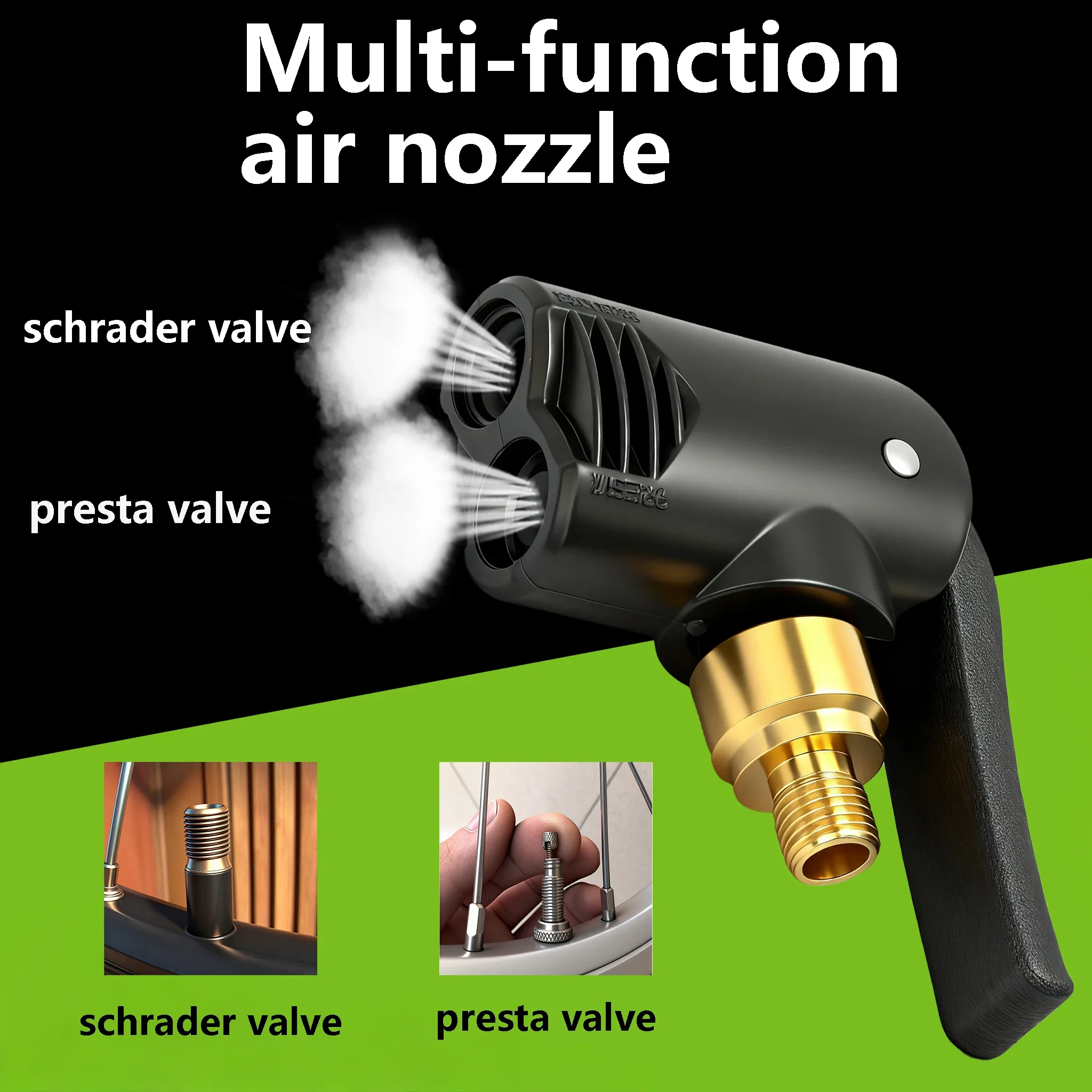 DC Bicycle Pump Quick-Release Smart Mouthpiece 2nd Generation Artifact 2-in-1 Compatible with American and French Mouthpieces