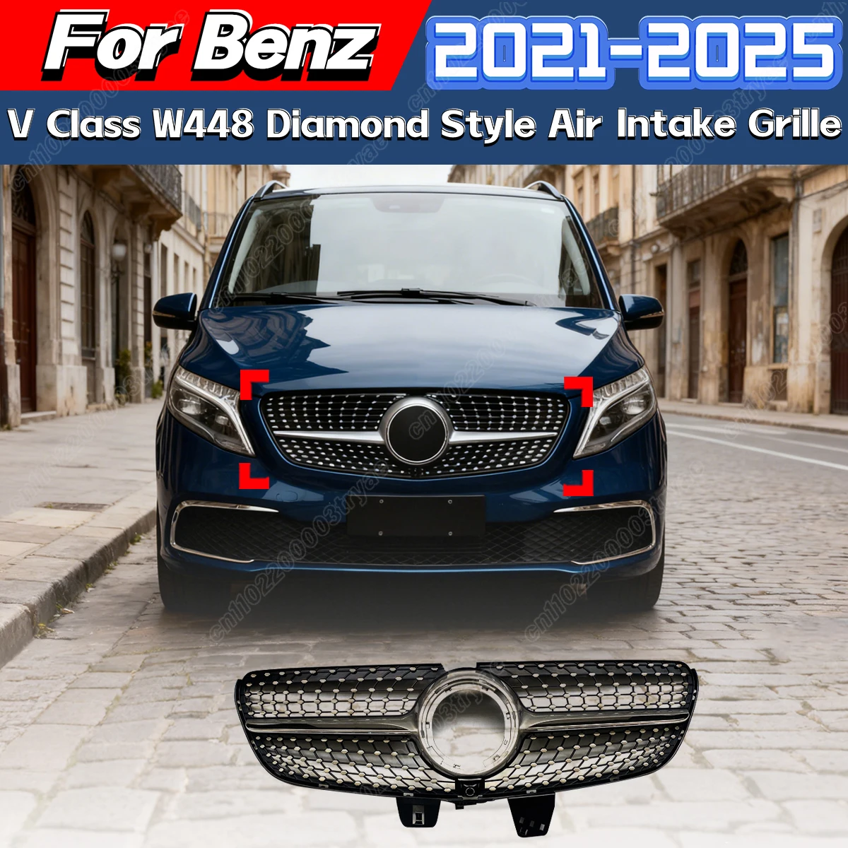 For Mercedes Benz V Class W448 2021 2022 2023 2024 2025 Car Front Bumper Diamond Style Air Intake Grille Radiator Cover Body Kit