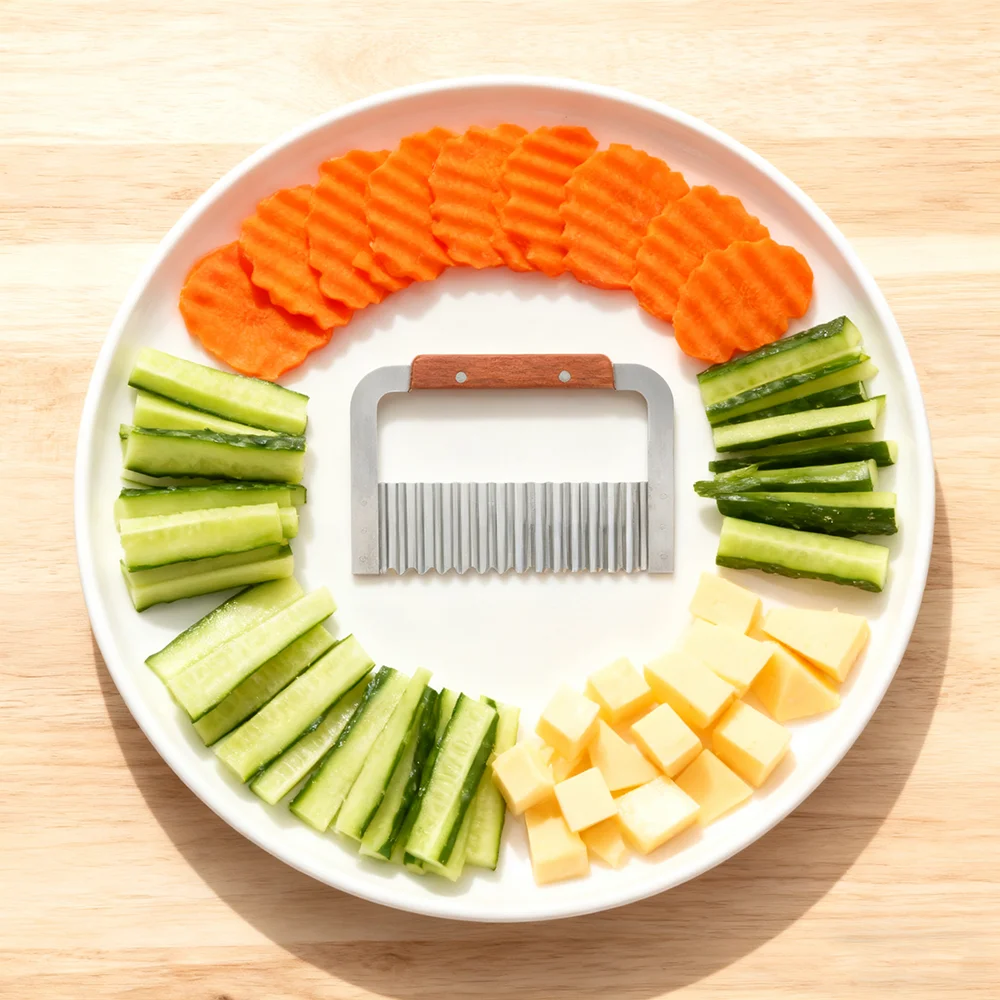 

2 Pack Crinkle Cutter, Stainless Steel Vegetable Wave Cutter for Potato French Fry, Kitchen Chopper Tool with Non-Slip Handle