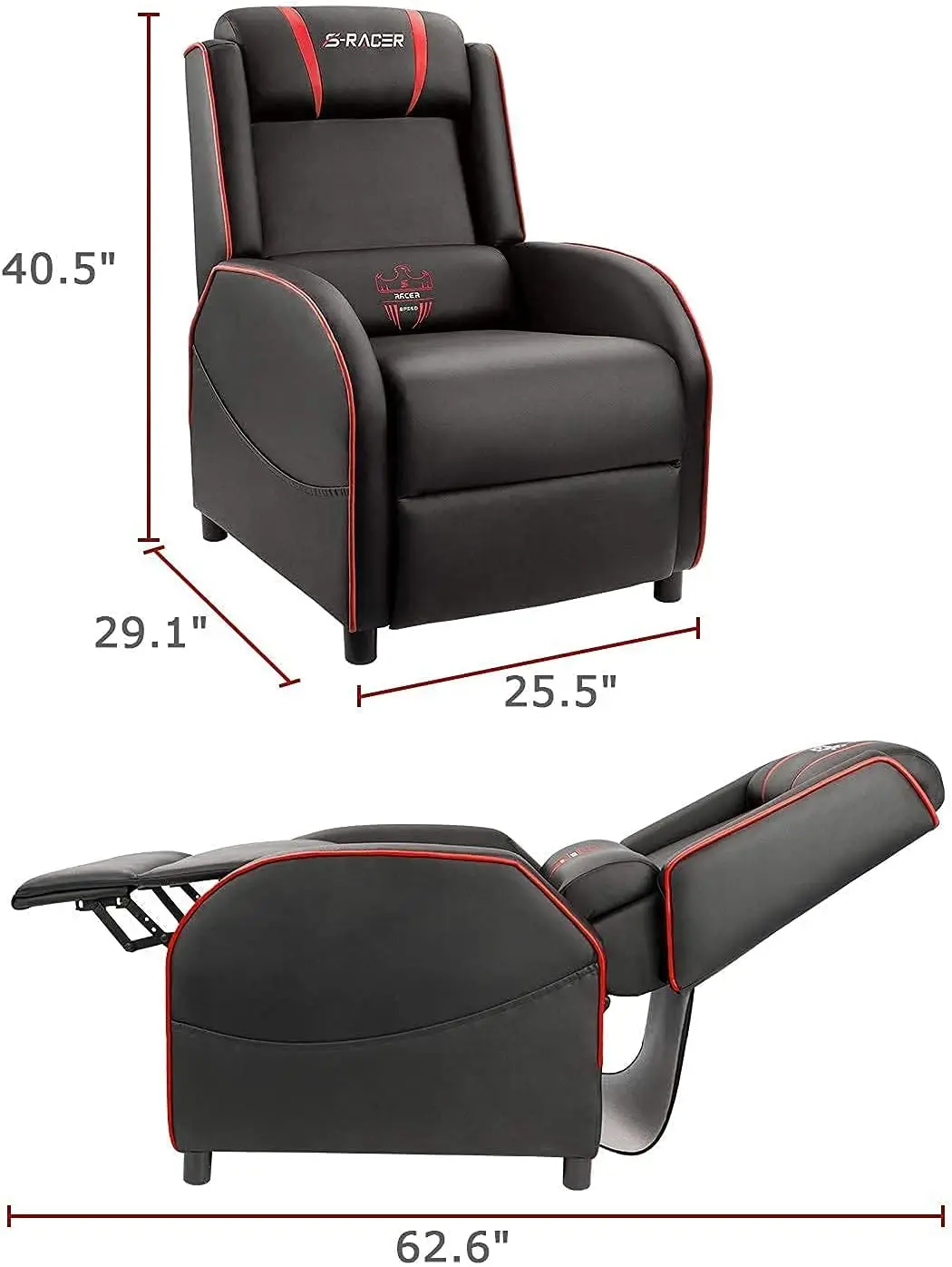 Gaming Massage Liegestuhl Rennstil Einzel Wohnzimmer Sofa Liege Pu Leder Liege Sitz Theater Sitzplätze (rot)