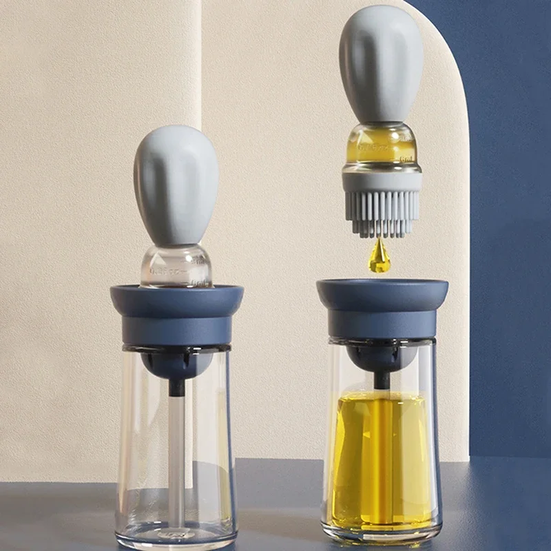Kitchen Oil Bottle with Brush Silicone Glass Oil Container with Brush Barbecue Spray Bottle Oil Dispenser Cooking Kitchen Tools