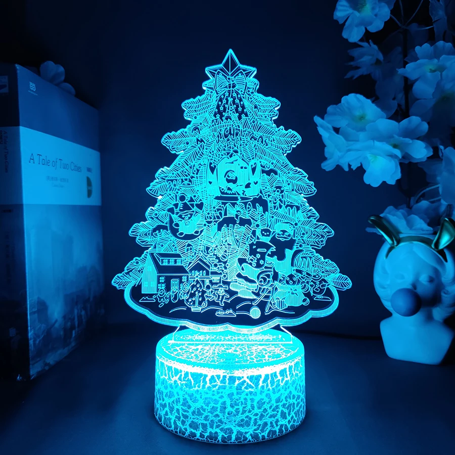 Merry Christmas Tree 3D Hologram Light Santa Clause Home Decor Vivid Christmas Decoration Tree Ornaments RGB Night Lamp Gift