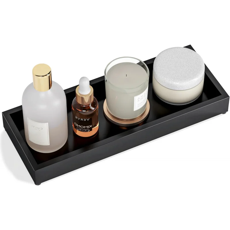 

Bathroom Vanity Black Decorative Counter, 11.2"x 4.3" Small Wood Sink Soap Tray Holder for Kitchen, Dresser Counte
