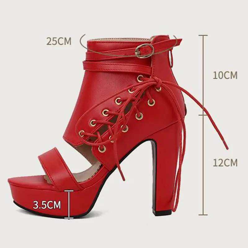 

ORCHA LISA 2026 Fashion Women Sandals Peep Toe 12cm Block Heel 3.5cm Platform Zipper Lace Up Belt Buckle Size 48 50 Party Style